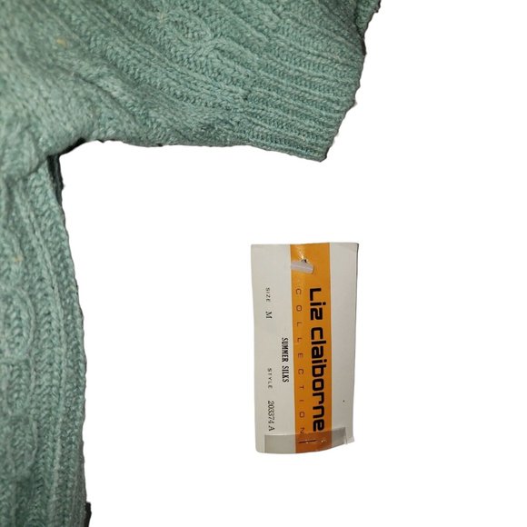 NWT 80s VTG Cable Knit S/S Sweater Shirt Top Silk Blend Teal Twee Cottagecore - Picture 5 of 6